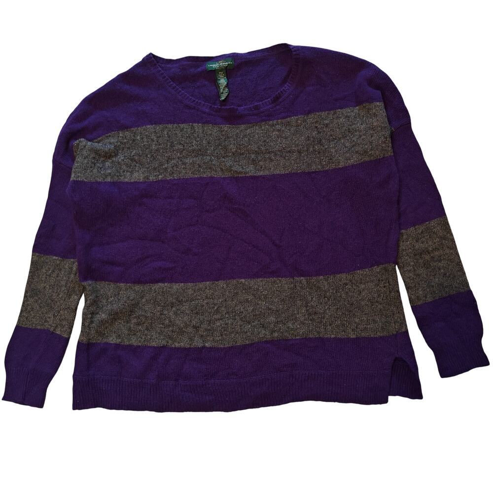 Lauren Ralph Lauren Purple Gray Stripe Cashmere Blend Sweater Petite M
